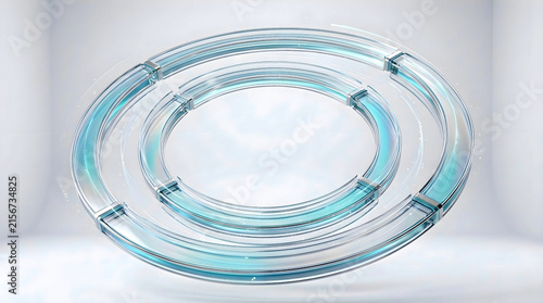 Futuristic motion background composed of multiple concentric quantum energy rings floating within a minimalist white space environment