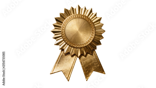 Obraz na plátně Golden rosette award ribbon with serrated edges, isolated on transparent backgro