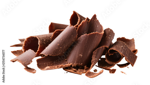 Quadro su tela Dark chocolate shavings curls a pile of sweet confectionery, isolated on transpa