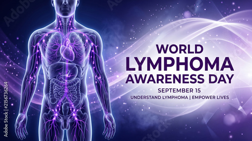 World Lymphoma Awareness Day September 15 lymphatic system purple glowing nodes empower lives cancer support education solidarity resilience compassion prevention wellness   generative ai