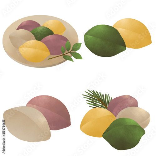 Songpyeon Korean Rice Cake Illustration Set for Chuseok