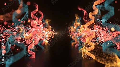Abstract Motion Background With Glowing Colorful Particle Ribbons and Light Flares
