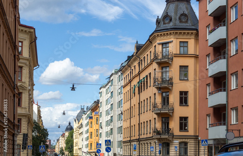 Canvas Print Vasastan Stockholm street with historic apartment buildings