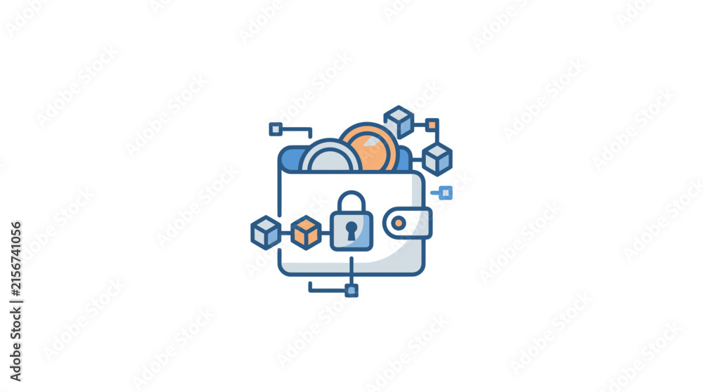 Fototapeta premium Secure digital crypto wallet with blockchain blocks.