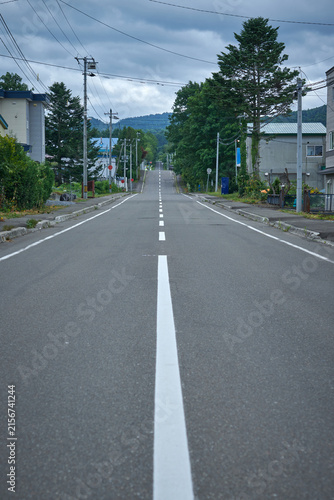 Empty Road Through a Quiet Rural Town in Japan