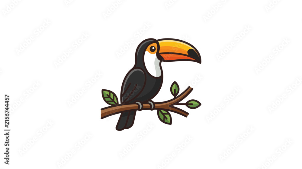 Obraz premium Tropical toucan bird perched on branch icon.