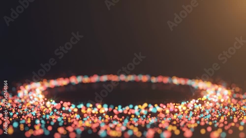 Abstract Glowing Particles Forming a Circular Ring With Bokeh Effect