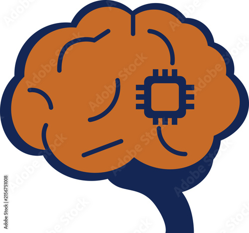 Human Brain with Integrated Microchip Processor Vector Illustration