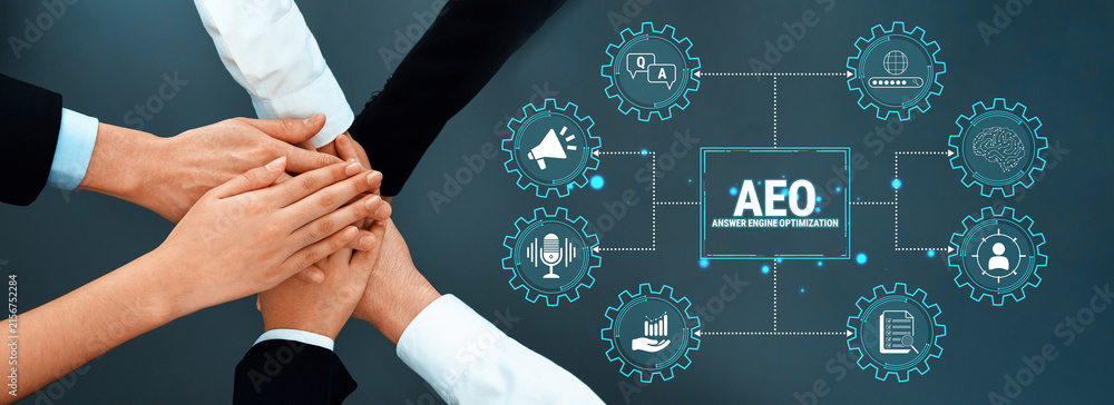 Obraz premium Collaborative Business Partnership with Hands Joining Over Digital Icons Representing Growth, Strategy, and Innovation in Modern Corporate Environment. Glyphic.