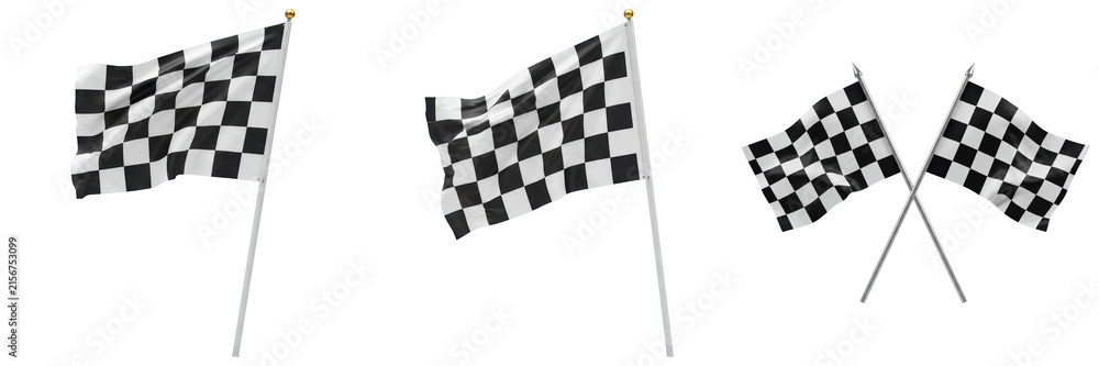 Fototapeta premium Classic checkered racing flags in various dynamic configurations, signifying the finish line and victory.