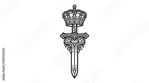 Ornate Sword with Royal Crown Emblem