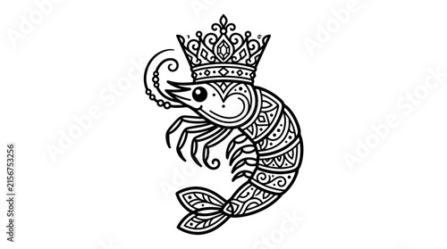 Ornate Shrimp Wearing Regal Crown Illustration