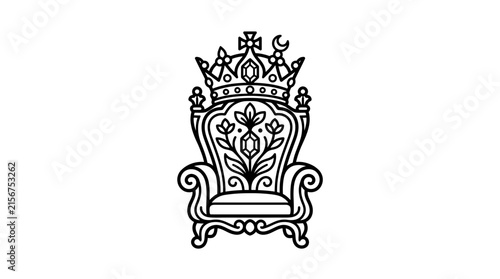 Ornate Throne with Crown and Royal Emblems