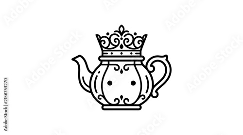 Ornate Teapot with Crown Emblem, Line Art