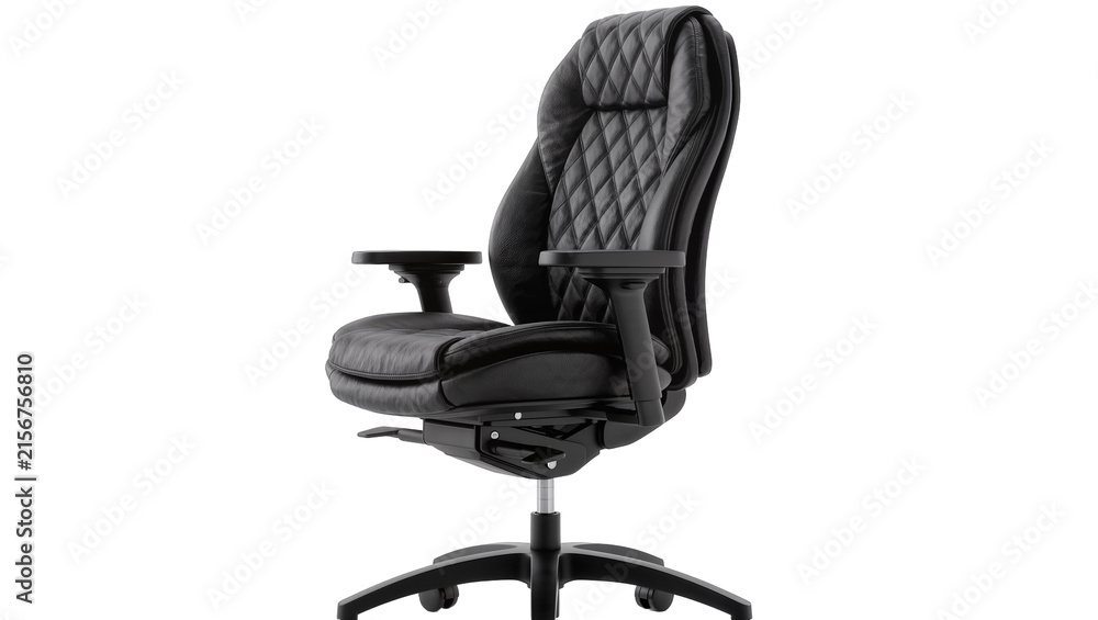 Naklejka premium Black executive office chair with quilted leather upholstery, isolated on transparent background