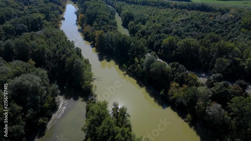Danube River flooding, water flowing into the forests around, Slovakia, 4k