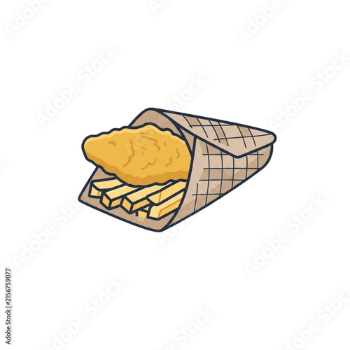 Crispy Fried Fish with French Fries on Plate Food Illustration