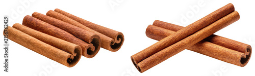 Canvastavla Several cinnamon sticks arranged in two groups, isolated on a transparent background