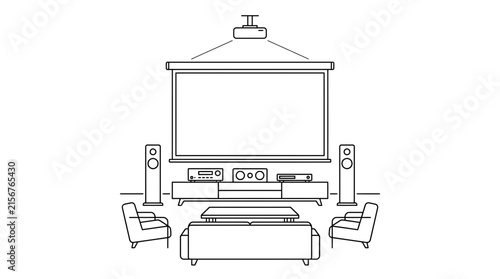 Photography Minimalist Line Art Vector of a Modern Home Cinema System