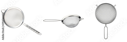 Canvastavla Three different metal sieves or strainers isolated on a transparent background