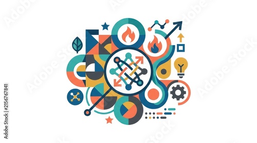 Abstract data science and technology visualization collage highlighting gears and graphs.
