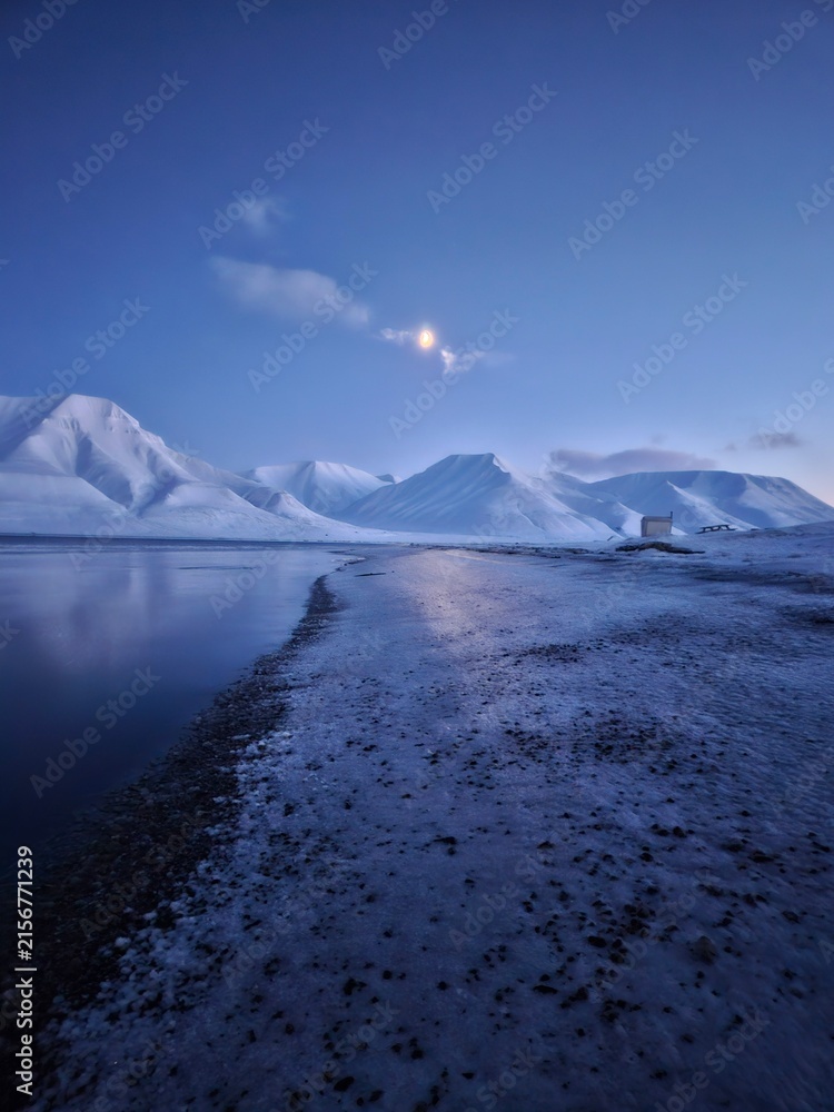 Obraz premium mountain lake in the winter in Svalbard