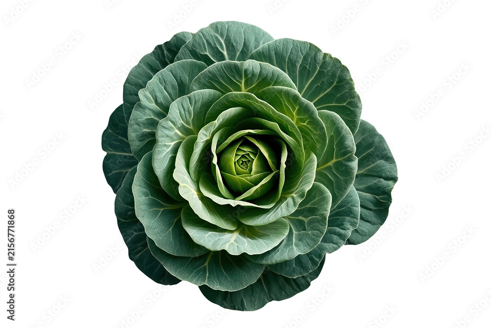 Obraz premium Green cabbage head viewed directly from above