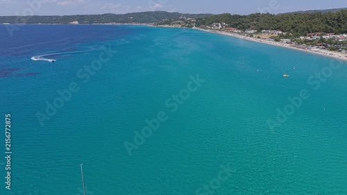 Turquoise Possidi beach coastline and clear Aegean waters