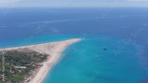 Possidi Beach sandy coastline and narrow spit surrounded