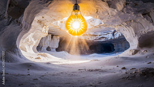 Tapety artystyczne Grotte, caverne éclairée avec une ampoule