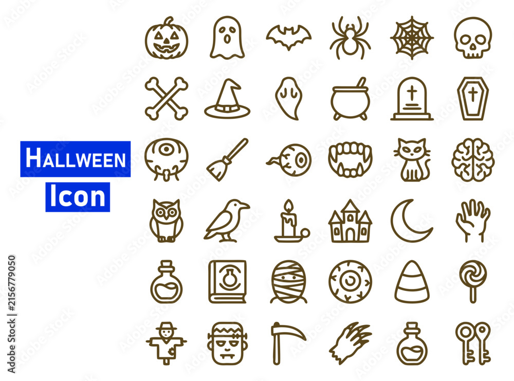 Obraz premium Halloween icon set with pumpkins, ghosts, and spooky symbols in flat vector design for festive graphics