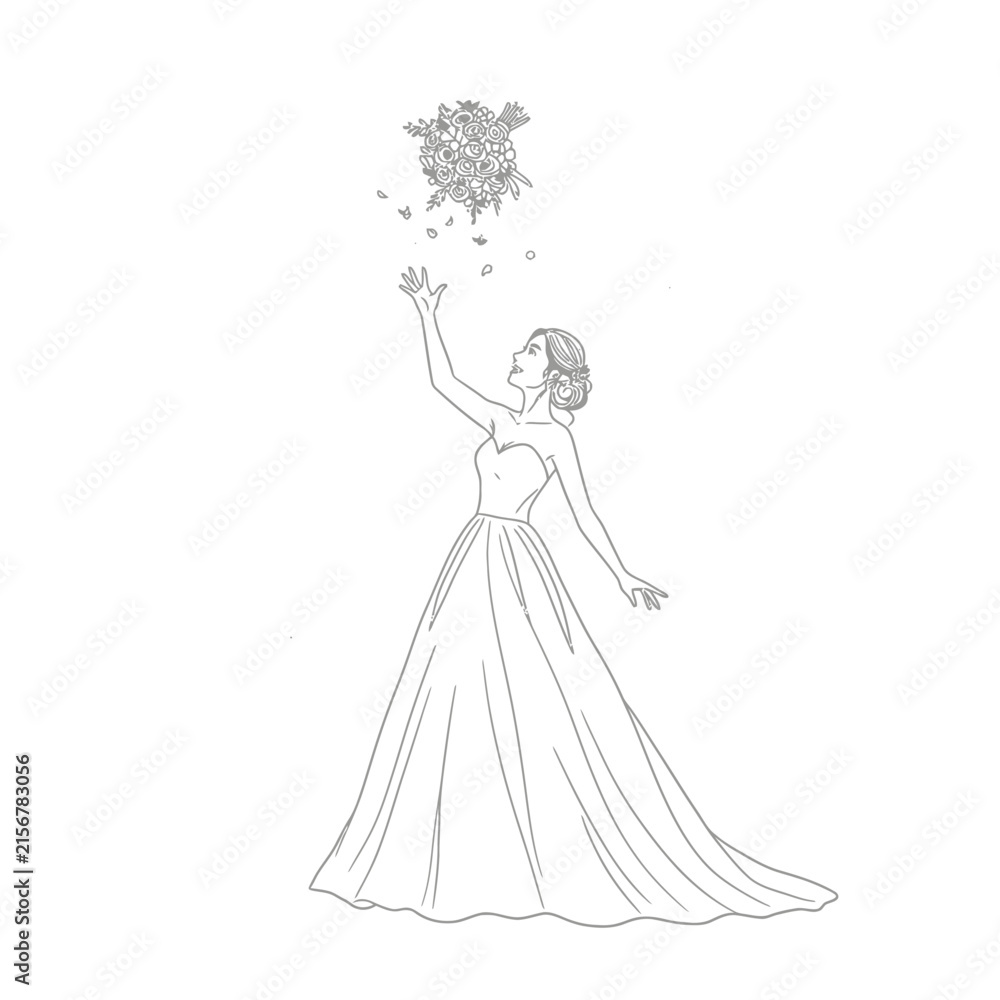 Fototapeta premium Bride Tossing Her Bouquet Into the Air Minimalist Bouquet Into the Air
