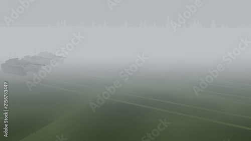 Silhouette formation advancing in fog, seamless 3D loop animation.