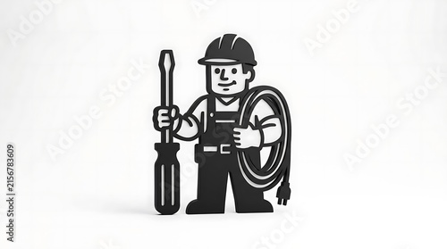Black and white illustration of a professional electrician.