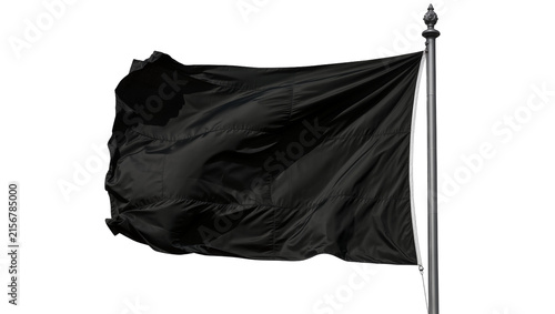 Canvas Print Waving black flag on metal pole, isolated on transparent background