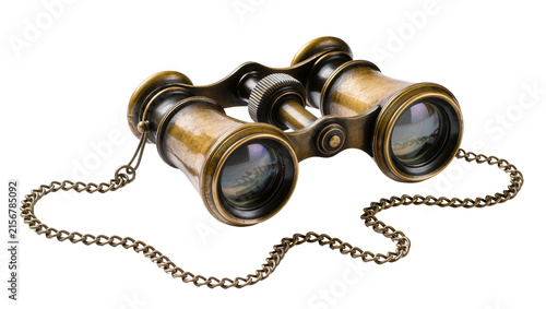 Fotografie Antique brass opera binoculars with chain, isolated on transparent background