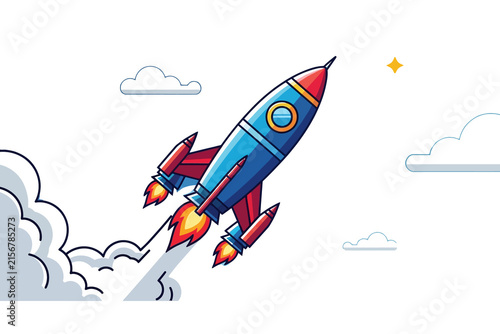 Cartoon Rocket Launching Vector Illustration