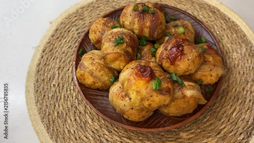 Beautiful presentation of bacon wrapped patties