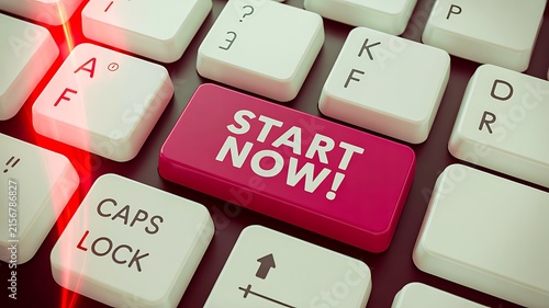 Start now button on computer keyboard symbolizing action motivation and productivity