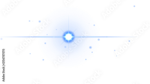 Blue circular shape with concentric rings and horizontal light beam on solid black circle
