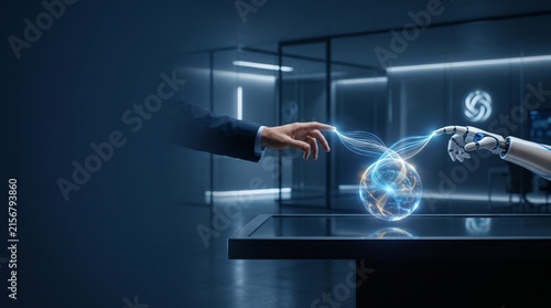 Human and AI Robot Collaboration with Glowing Digital Energy Sphere