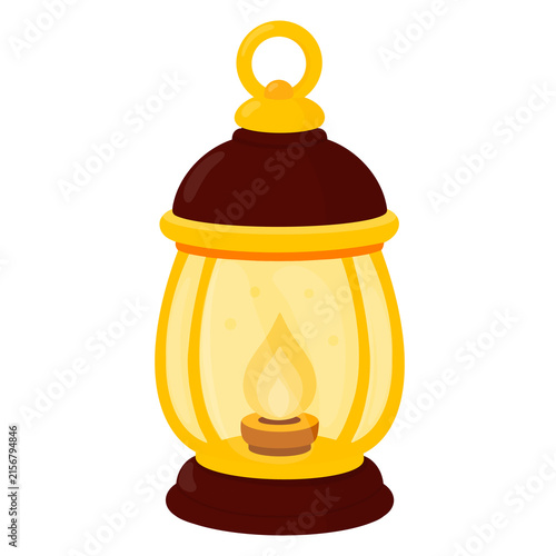 Vintage lantern with warm glowing flame suitable for camping, lighting, outdoor adventure, traditional illumination