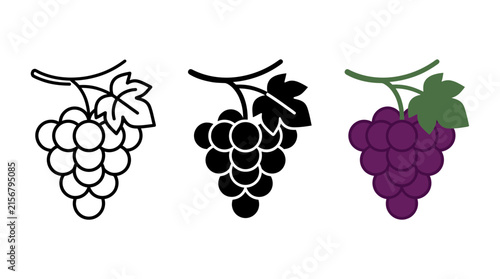 Grape cluster icon with leaves vineyard illustration viticulture silhouette agriculture
