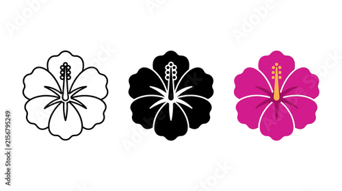 Obraz na plátne Hibiscus tropical flower vector icons in outline silhouette and color with hibis