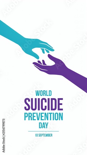 Vertical poster for World Suicide Prevention Day with supporting hands isolated on white background