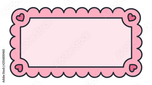 Rectangular pink label with scalloped border and cute hearts for stationery note designs