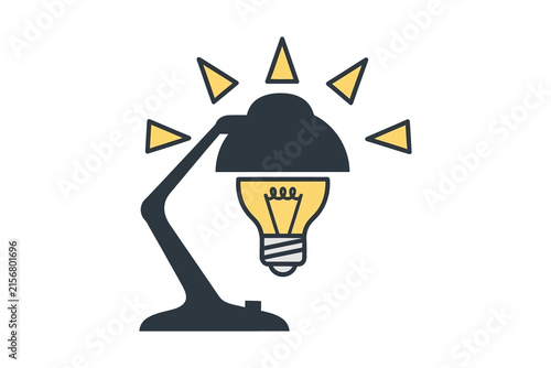 Flat Design Desk Lamp with Glowing Light Bulb Icon