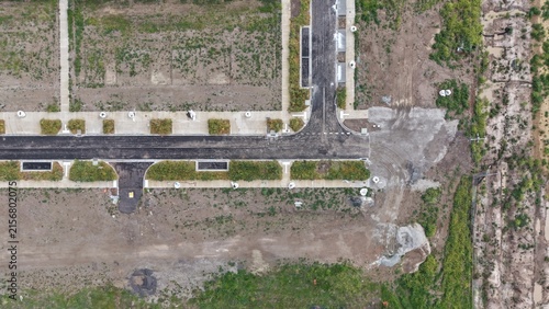 Aerial view developing land new residential infrastructure construction