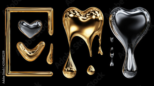 Abstract Liquid Metal Shapes, Metallic Chrome Blobs and Futuristic Reflective 3D Background