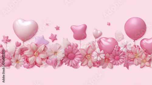 Adorable It’s a Girl Baby Announcement Footer Design with Pink Heart, Cute Newborn Celebration Background